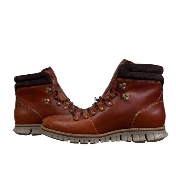 Cole Haan Mens Zeroground Brown Leather Lace Up Waterproof Hiking Boots Size 9M - Picture 3 of 8
